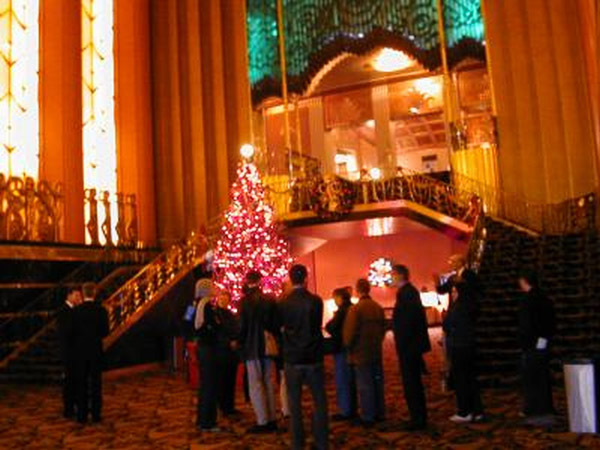 Lobby decorated for Chsristmas