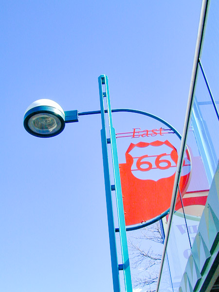 Downtown section of Route 66. Route 66 sign