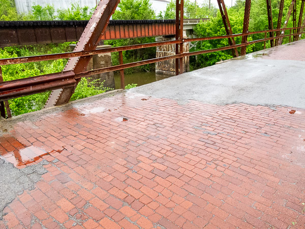 Sapulpa Rock Creek Bridge with a red brick deck, Sapulpa, OK