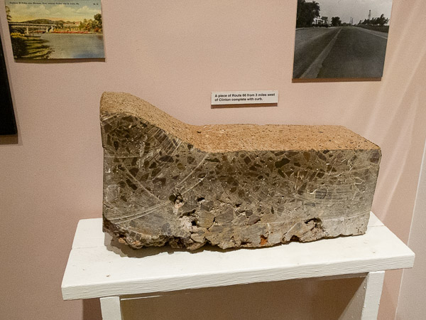 A section of the route s66 roadbed, including the curb, taken near Clinton, OK. Route 66 Museum, Clinton, OK