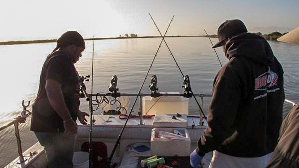 Sturgeon fishing on Suison Bay, rods wer setup and balanced onern while we fished. Rods were assigned to each of us. I never got a hit, but a couple of guys had multiple strikes.