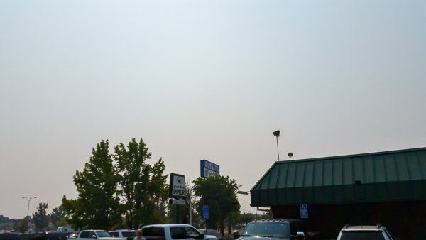 Smokey overcast outside  in Redding, CA on drive up to Eugene the day before the solar eclipse.