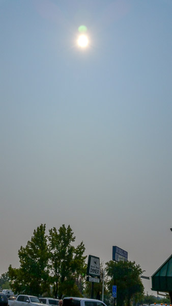 Smokey overcast outside  in Redding, CA on drive up to Eugene the day before the solar eclipse.