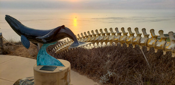 Cabrillo National Monument view of the Pacific ocean and sculpture of a grey whale